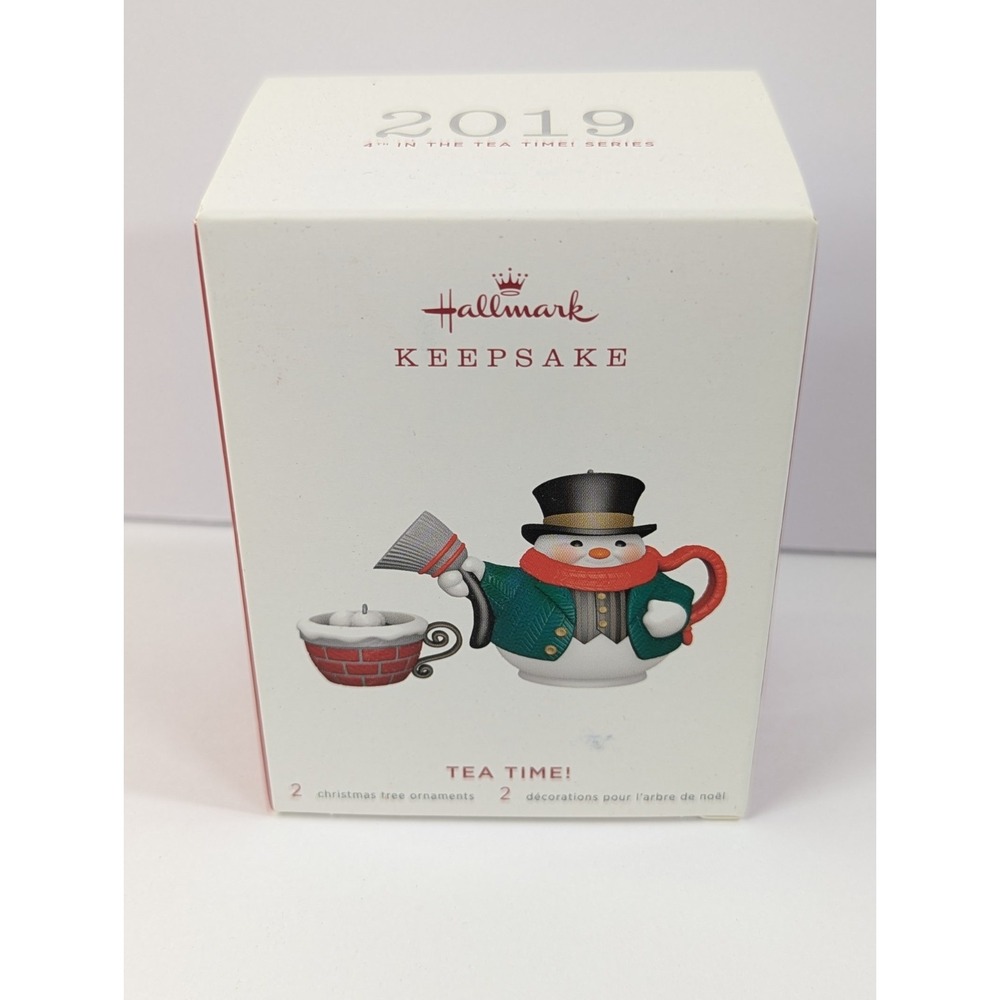 HALLMARK KEEPSAKE 2019 TEA TIME! #4 Ornament QXR9129 Santa Snowman Hot Cocoa